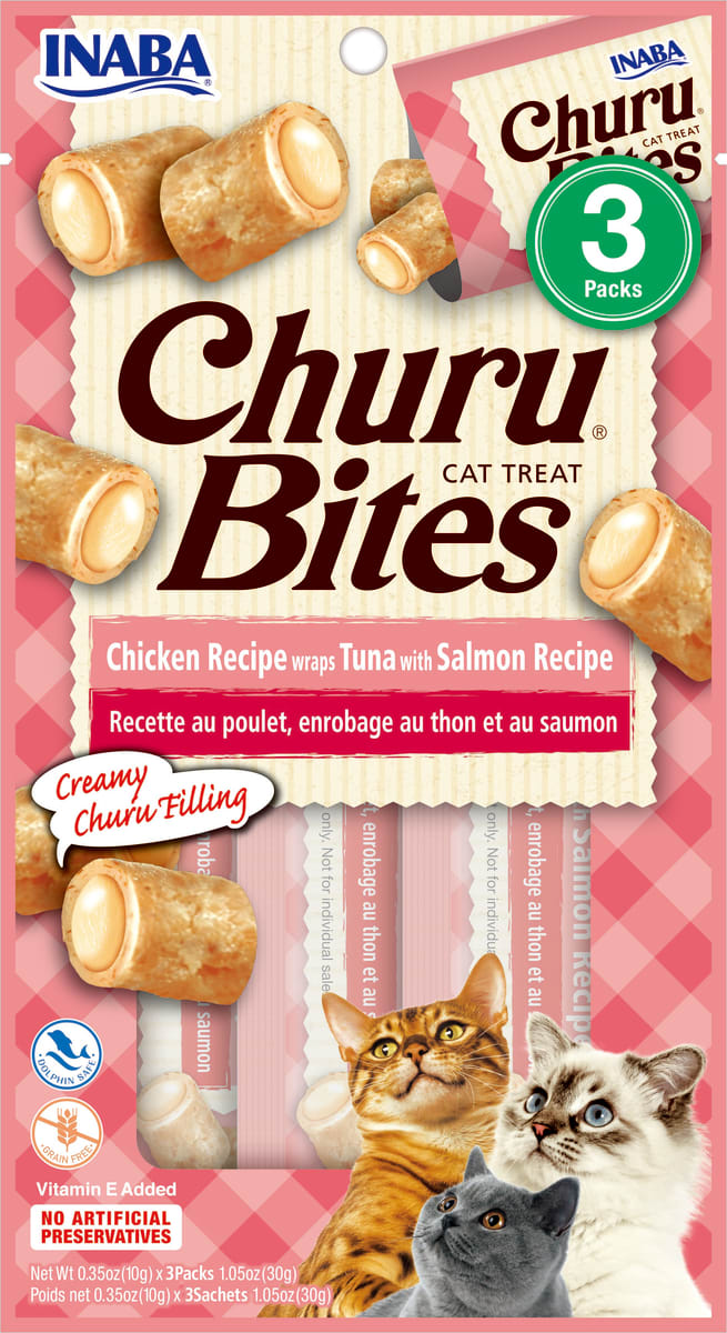 CHURU BITES CHICKEN RECIPE WRAPS TUNA WHIT SALMON RECIPE / BOLSA 3 UND 10GR ( ROSADO)