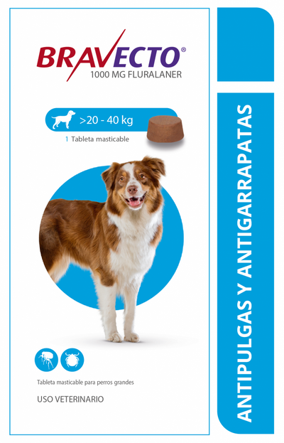 BRAVECTO 1000 MG DE 20 A 40 K CAJA X 1 TABLE