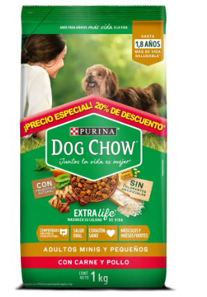 DOG CHOW ADULTOS MINIS PEQUEÑOS CARNE POLLO 1KG