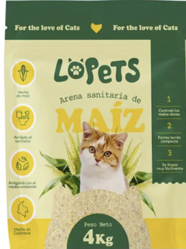 ARENA DE MAIZ PARA GATOS LOPTS 4KG LIMON