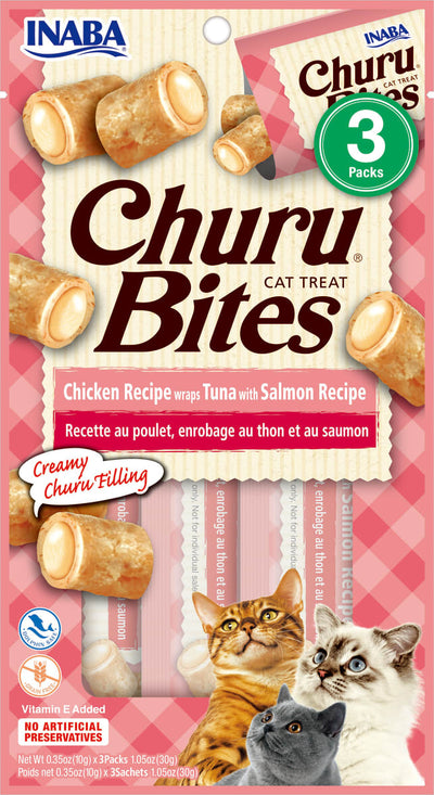 CHURU BITES CHICKEN RECIPE WRAPS TUNA WHIT SALMON RECIPE / BOLSA 3 UND 10GR ( ROSADO)